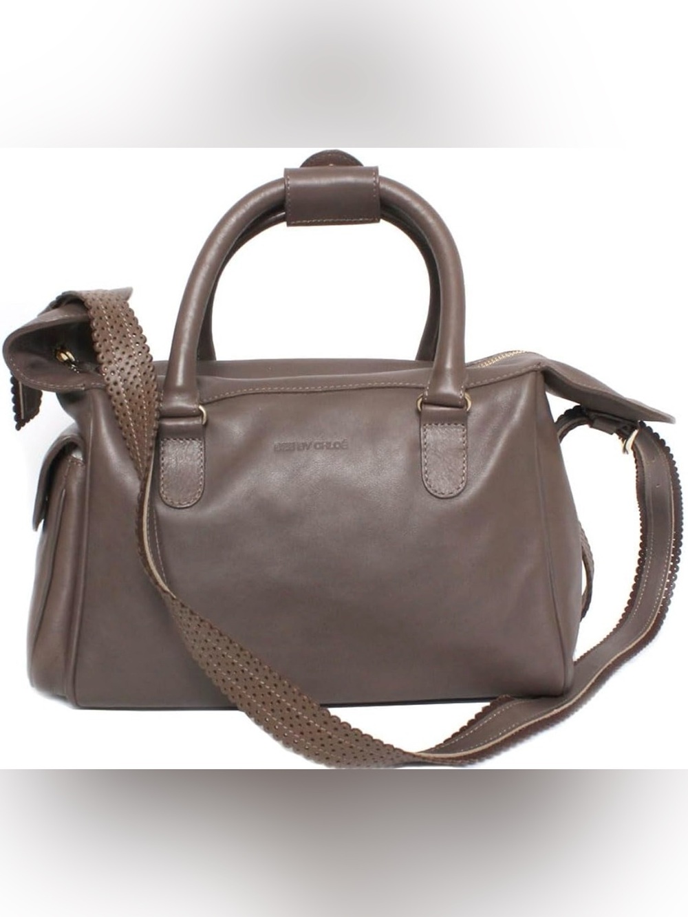 See By Chloe Taupe Leather Satchel with Perforated Strap